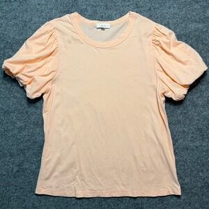 A.L.C. Peach Puff Sleeve Cotton T-Shirt Crewneck Short Sleeve Apricot Large